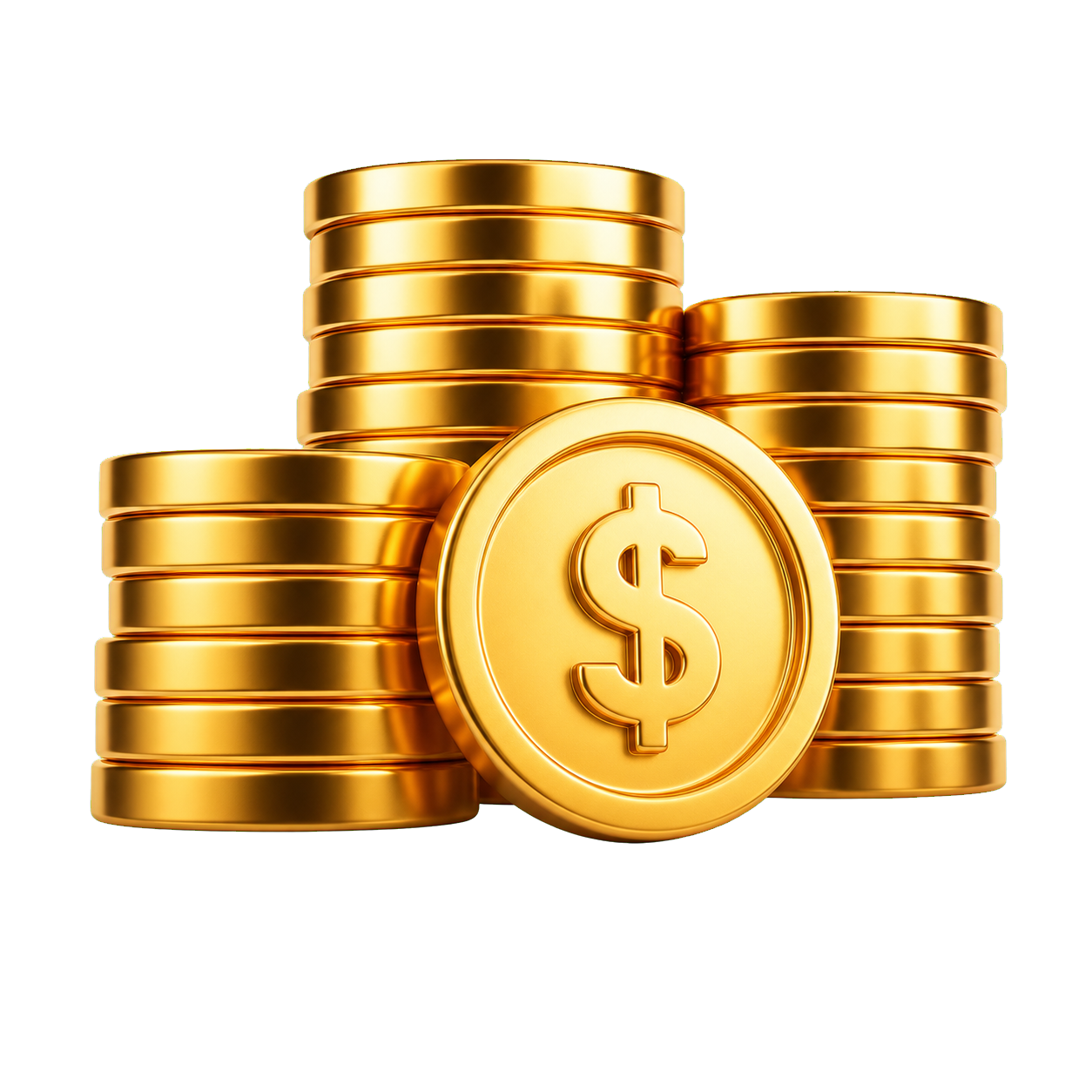 Pilhas de moedas douradas representando ganhos e comissões